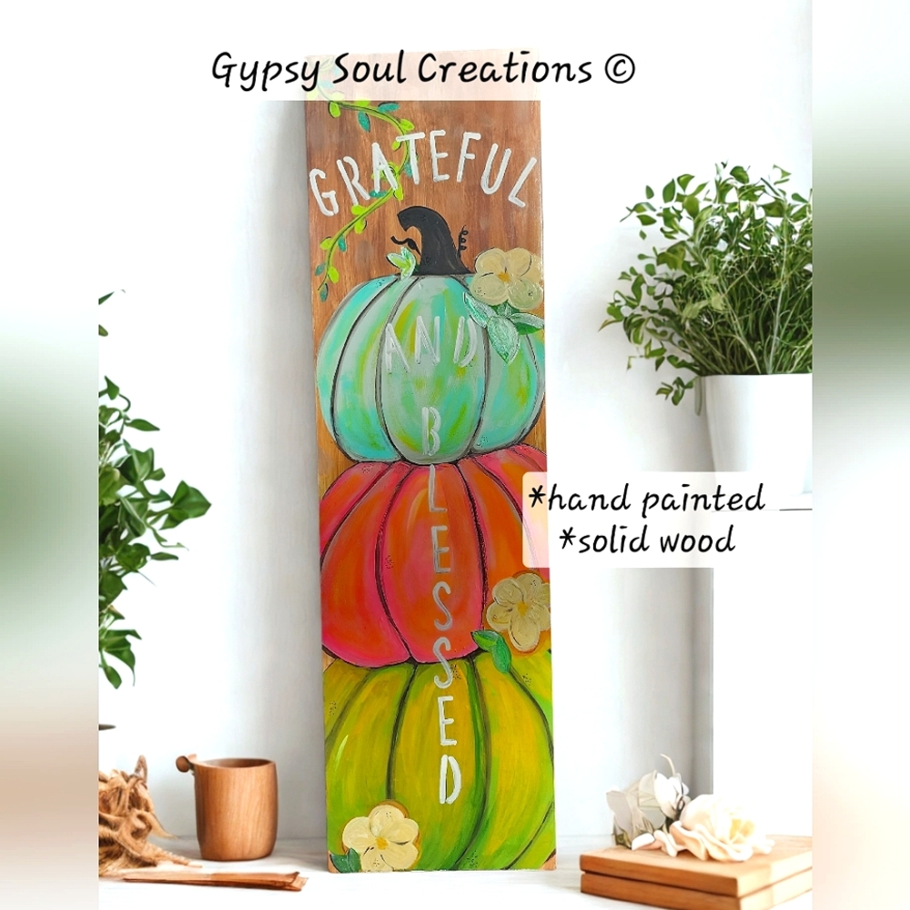 Hand-Painted Grateful and Blessed Wood Sign - Picture 2 of 2
